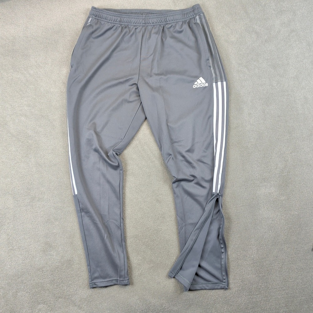 Adidas Tiro 21 Track Pants Mens XL Grey White Stripe AEROREADY Joggers GJ9868